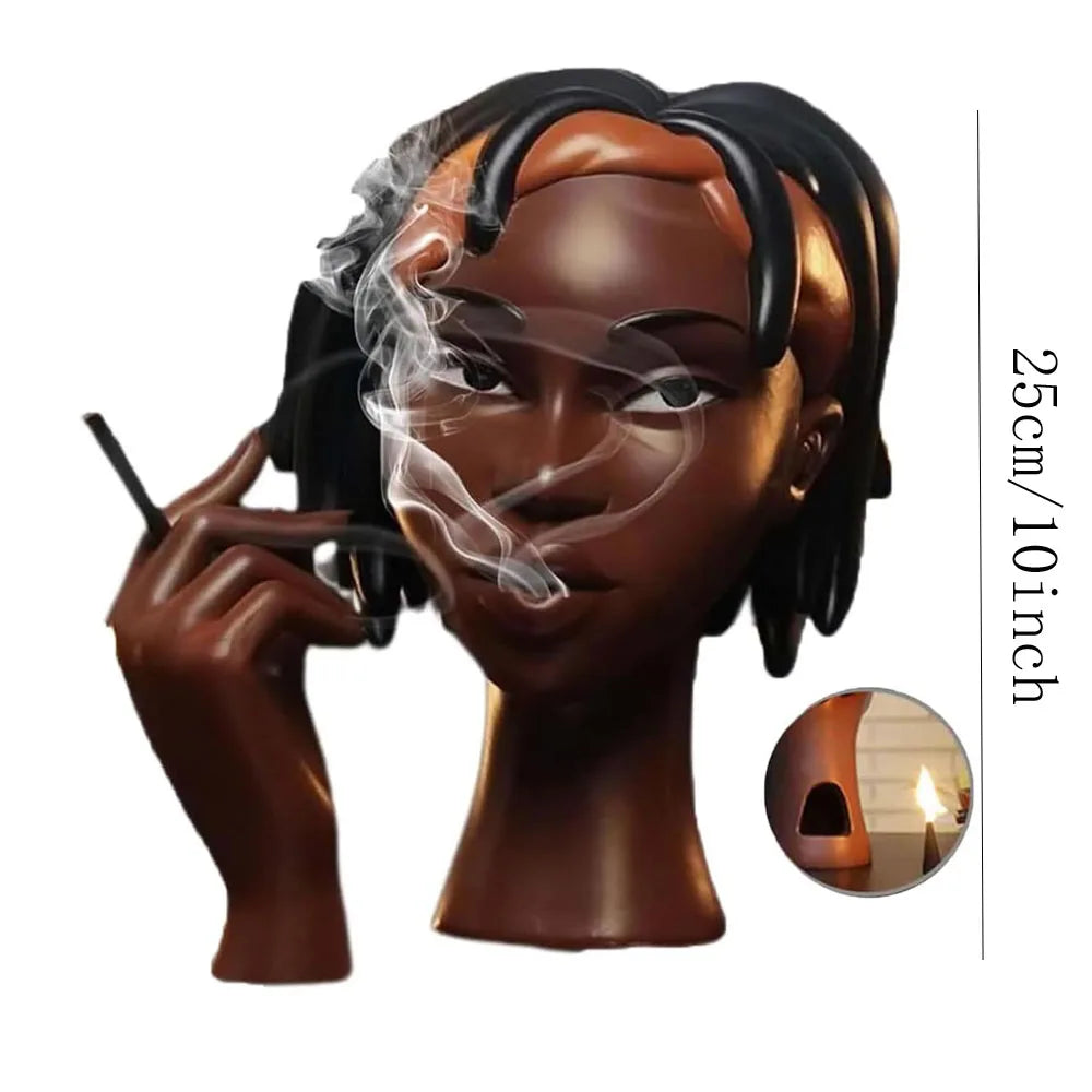 Black Woman Head Incense Female Head Airflow Incense Burner Decorative Art Airflow Incense Stand Statue For Aromatherapy