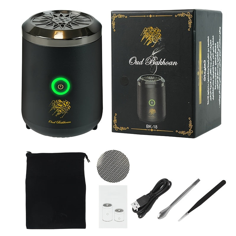 Portable Mini Aromatherapy Incense Burner, USB Car Charcoal Burner for Arabic OUD BUKHOOR, Durable Metal Construction, No Fragrance Empty Bottle