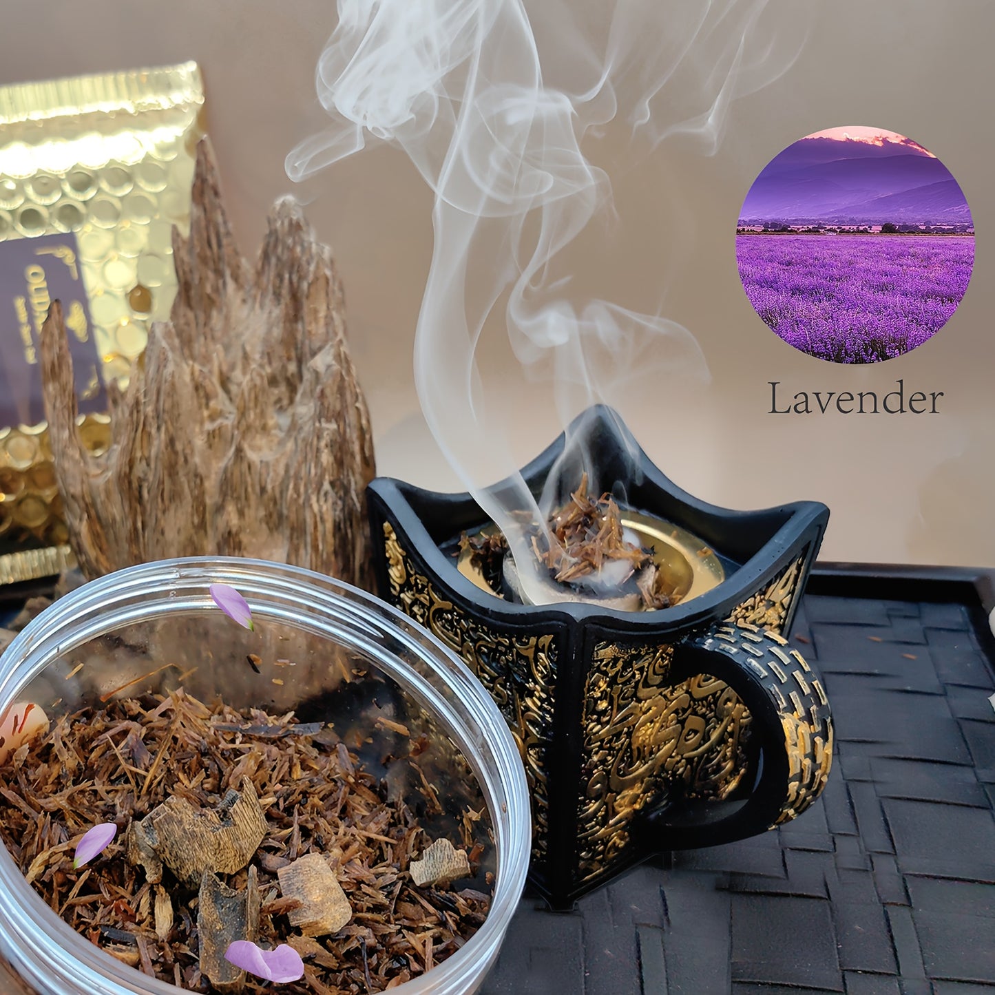 [80g Premium Smokeless Oud Incense] 80g Premium Oud Bakhoor Incense - Natural Lavender Aroma, Wood Material, Ideal for Ramadan & Eid ul Adha, Smokeless, No Feathers