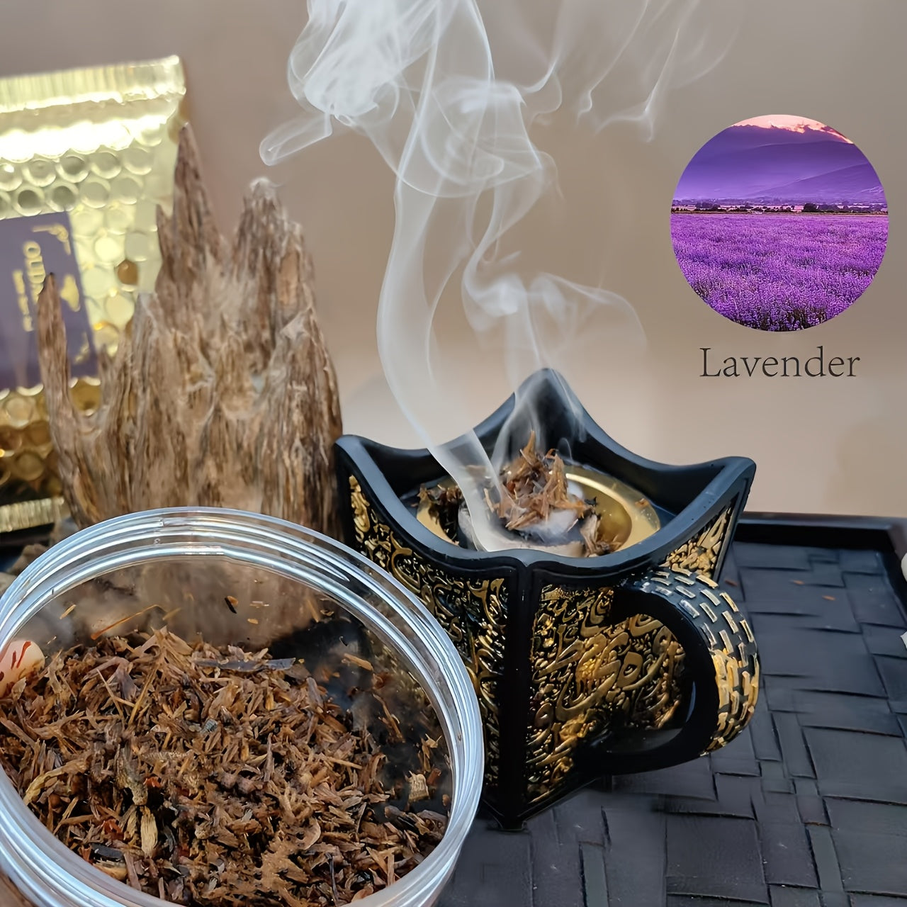 [80g Premium Smokeless Oud Incense] 80g Premium Oud Bakhoor Incense - Natural Lavender Aroma, Wood Material, Ideal for Ramadan & Eid ul Adha, Smokeless, No Feathers