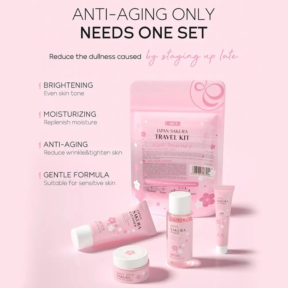 3/4Pcs/Set Sakura Skin Care With Cleanser Toner Eye Cream Facial Cream Sunscreen Beauty Products For Women Travel Skin Care Kit