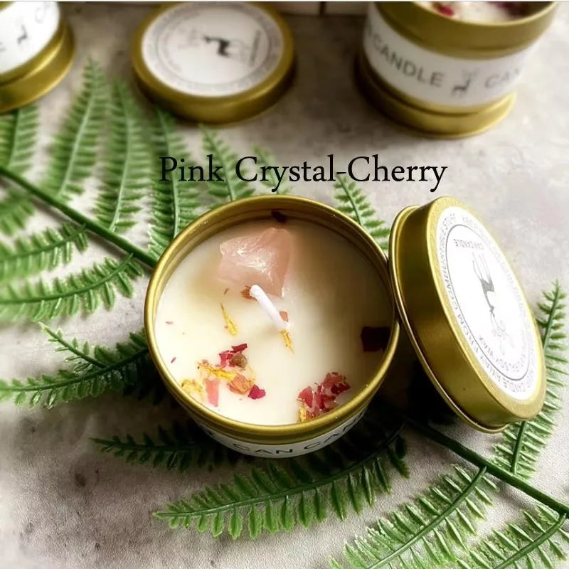 Scented Long Lasting Soy Candles Crystal Stone Dried Flower Fragrance Smokeless Fragrance Candle for Home Decorstion Candle Jar