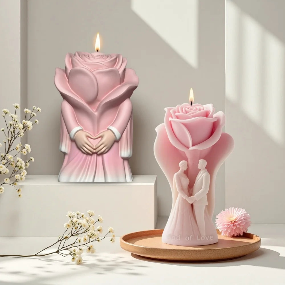 DIY Rose Love Aromatherapy Candle 3D Couple Mold