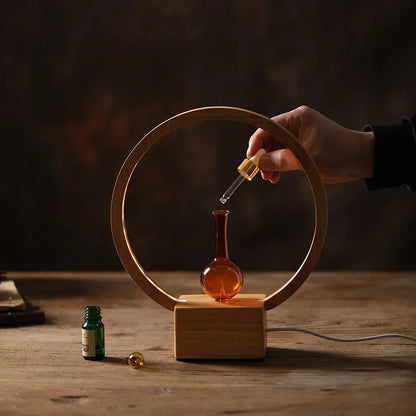 Fragrance Diffuser – Wood Base Glass Nebulizing Aroma with LED