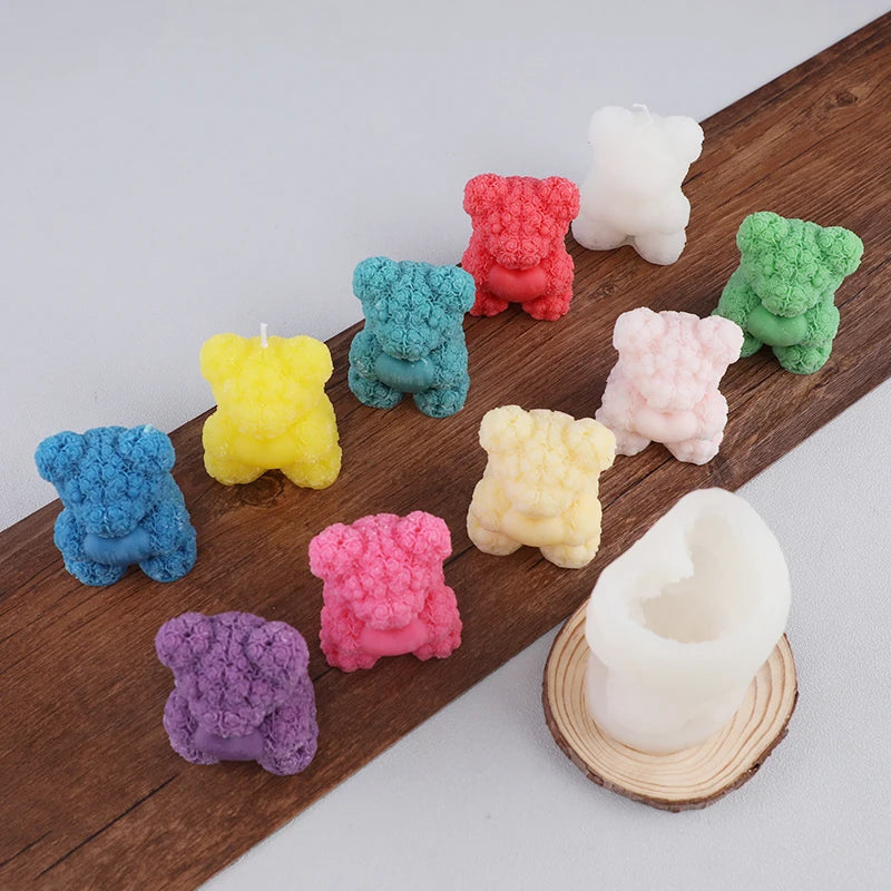 Rose Bear Aromatherapy Candle Mold DIY Valentine's Day Handmade Soap Expanded Fragrance Stone with Hand Gift Chocolate