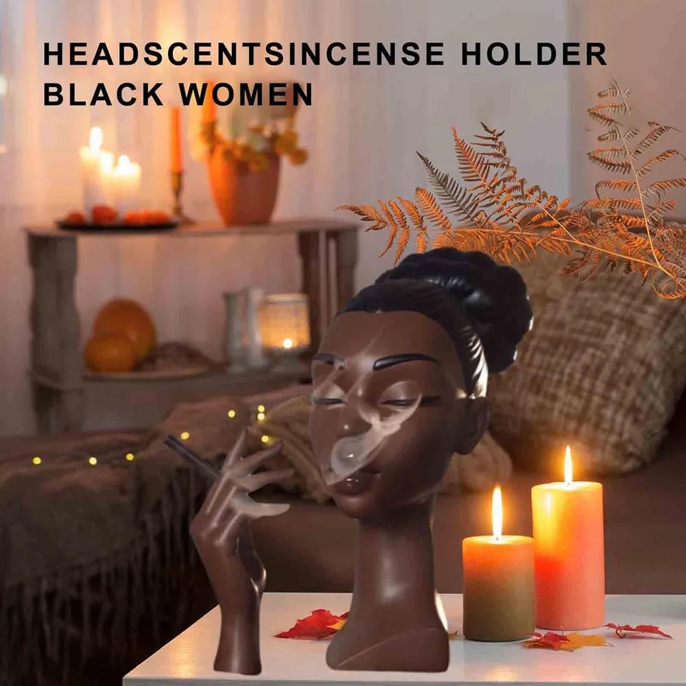 Black Woman Head Incense Female Head Airflow Incense Burner Decorative Art Airflow Incense Stand Statue For Aromatherapy
