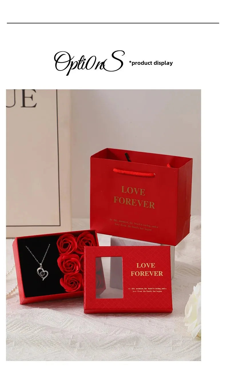 Valentine's Day Jewelry Gift Packaging Box 6 Rose Pendants Ring Bra...