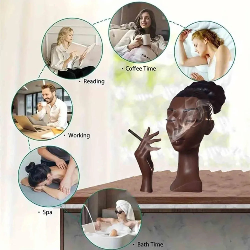 Black Woman Head Incense Female Head Airflow Incense Burner Decorative Art Airflow Incense Stand Statue For Aromatherapy