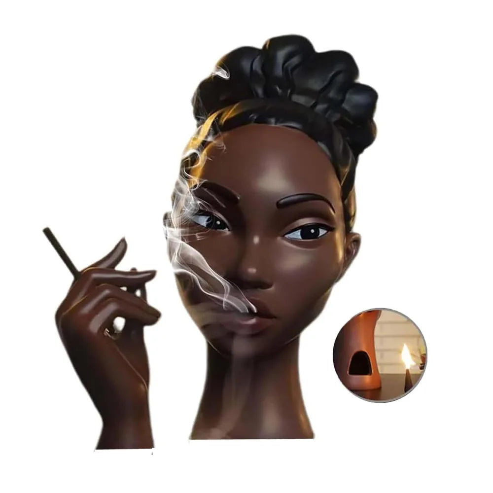 Black Woman Head Incense Female Head Airflow Incense Burner Decorative Art Airflow Incense Stand Statue For Aromatherapy