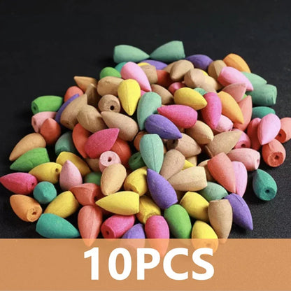 Backward Incense – 10PCS colorful natural backflow incense for aromatherapy and good luck purification.