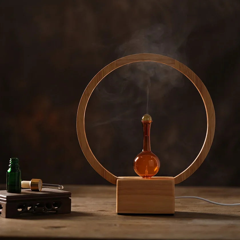 Fragrance Diffuser – Wood Base Glass Nebulizing Aroma with LED