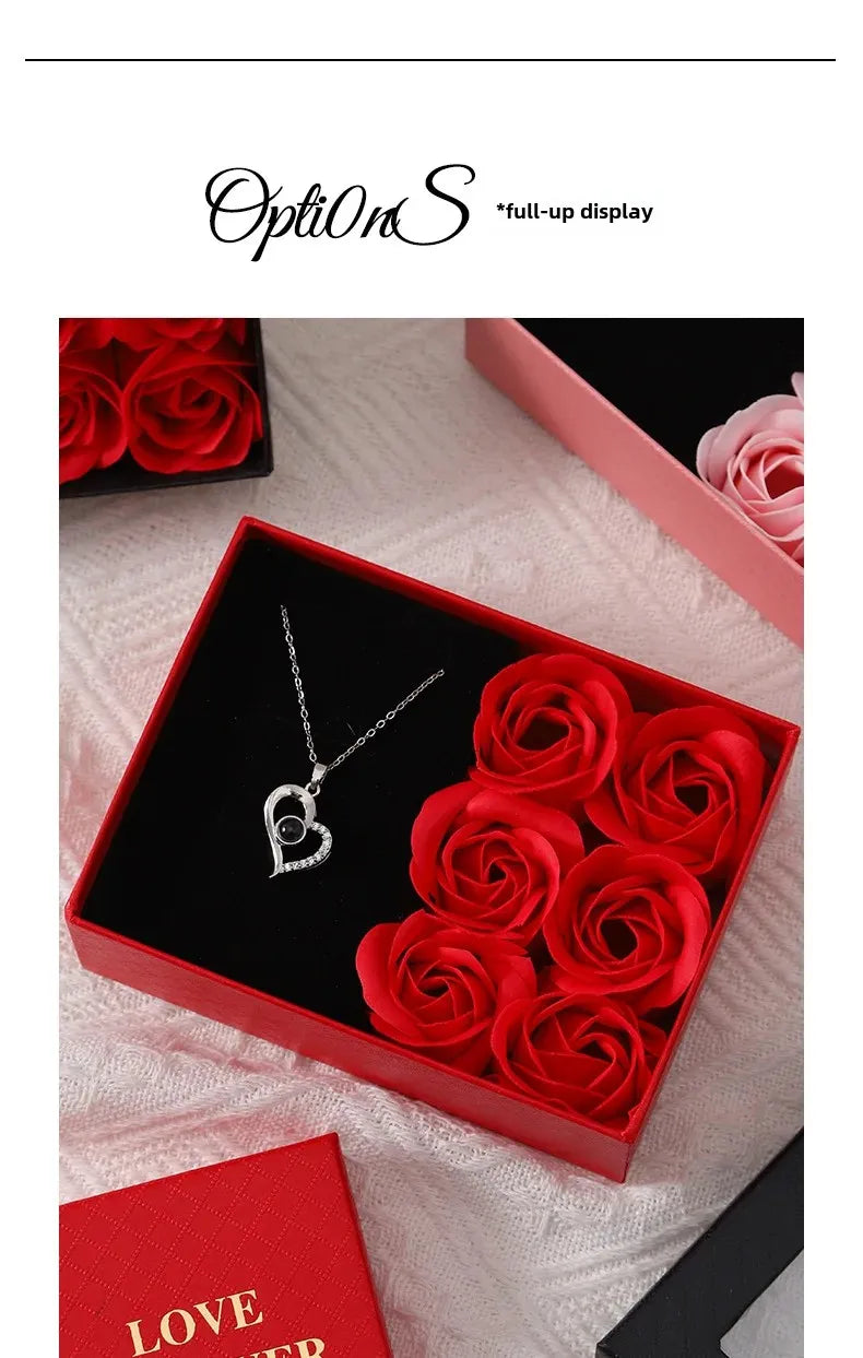Valentine's Day Jewelry Gift Packaging Box 6 Rose Pendants Ring Bra...