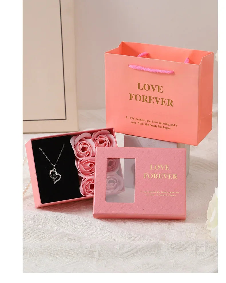 Valentine's Day Jewelry Gift Packaging Box 6 Rose Pendants Ring Bra...