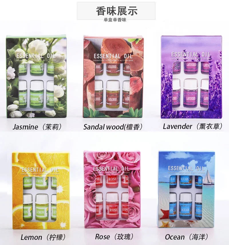 6pcs/set Essential Oils Gift Box Aroma Diffuser Air Humidifier Water - 100ml