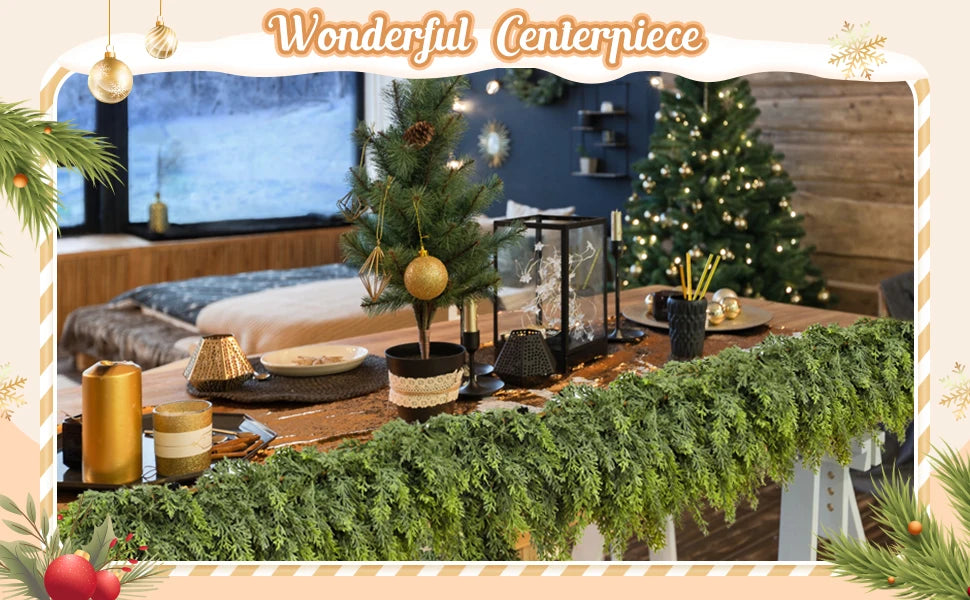 6ft Christmas Cedar Garland Artificial Green Cedar Garland Faux Cedar Pine Garland for Home Fireplace Indoor Outdoor Party Decor