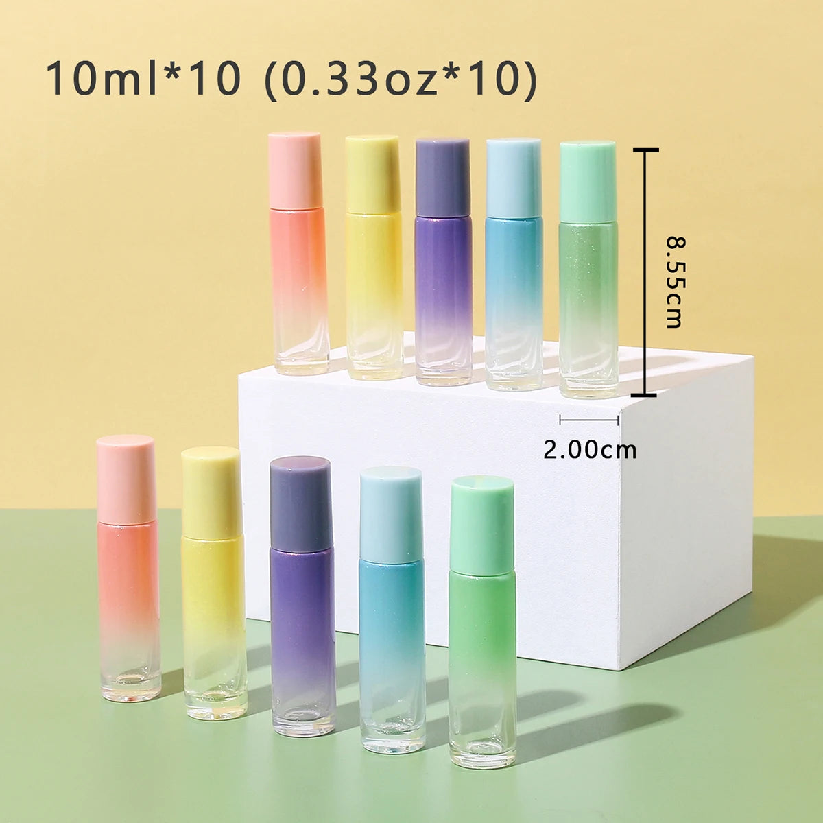 10pcs 10ml Gradient Color Refillable Glass Essential Oil Roller Bot...