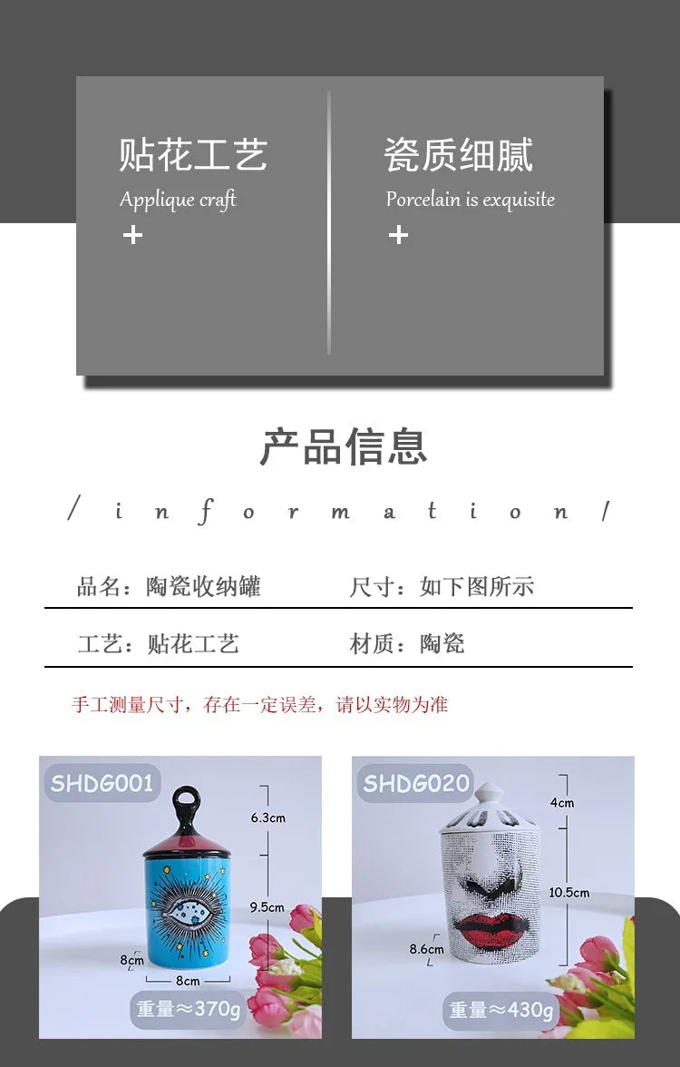 Creative Face Aromatherapy Candle Jar Ceramic Jewelry Storage Jar B... - 100ml