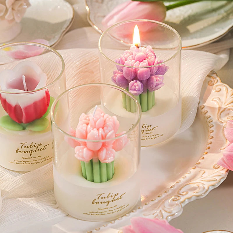 Flower Scented Candles Multi Color Atmosphere Fragrance Gift Box Tu... - 100ml