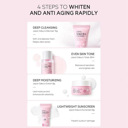 3/4Pcs/Set Sakura Skin Care With Cleanser Toner Eye Cream Facial Cream Sunscreen Beauty Products For Women Travel Skin Care Kit