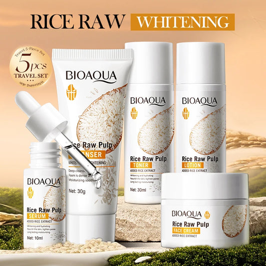 Rice Puree Skin Care Set & Soap Whitening Brighten Hydrating Moisturize  facial cleanser+toner+essence+lotion+cream skincare