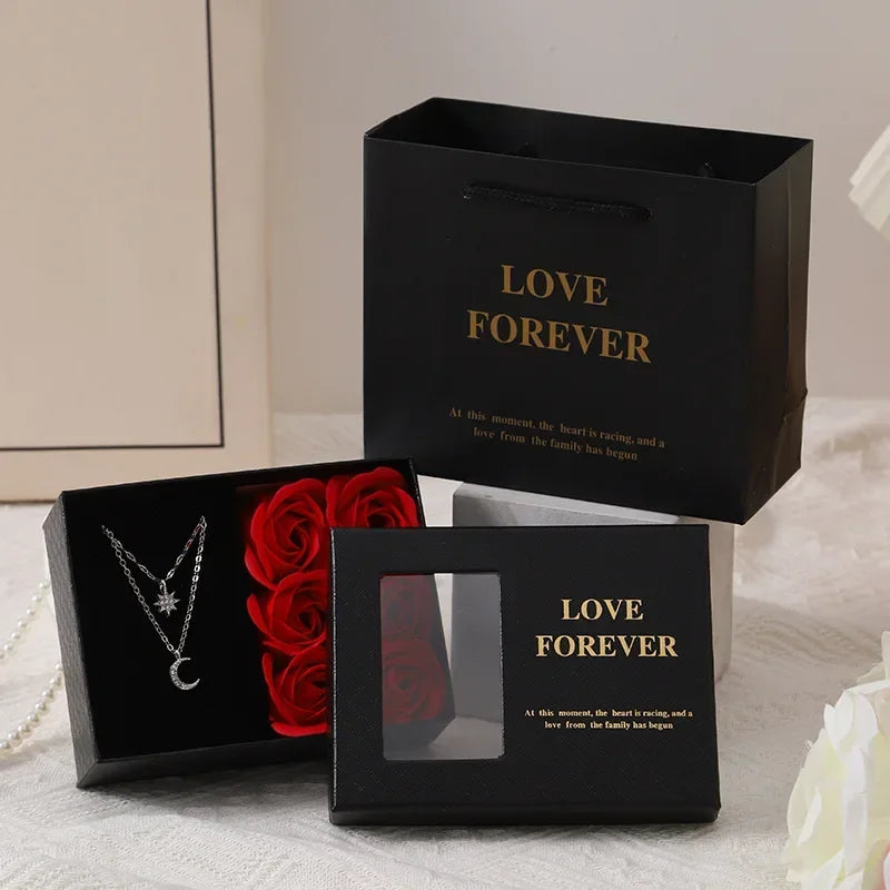 Valentine's Day Jewelry Gift Packaging Box 6 Rose Pendants Ring Bra...
