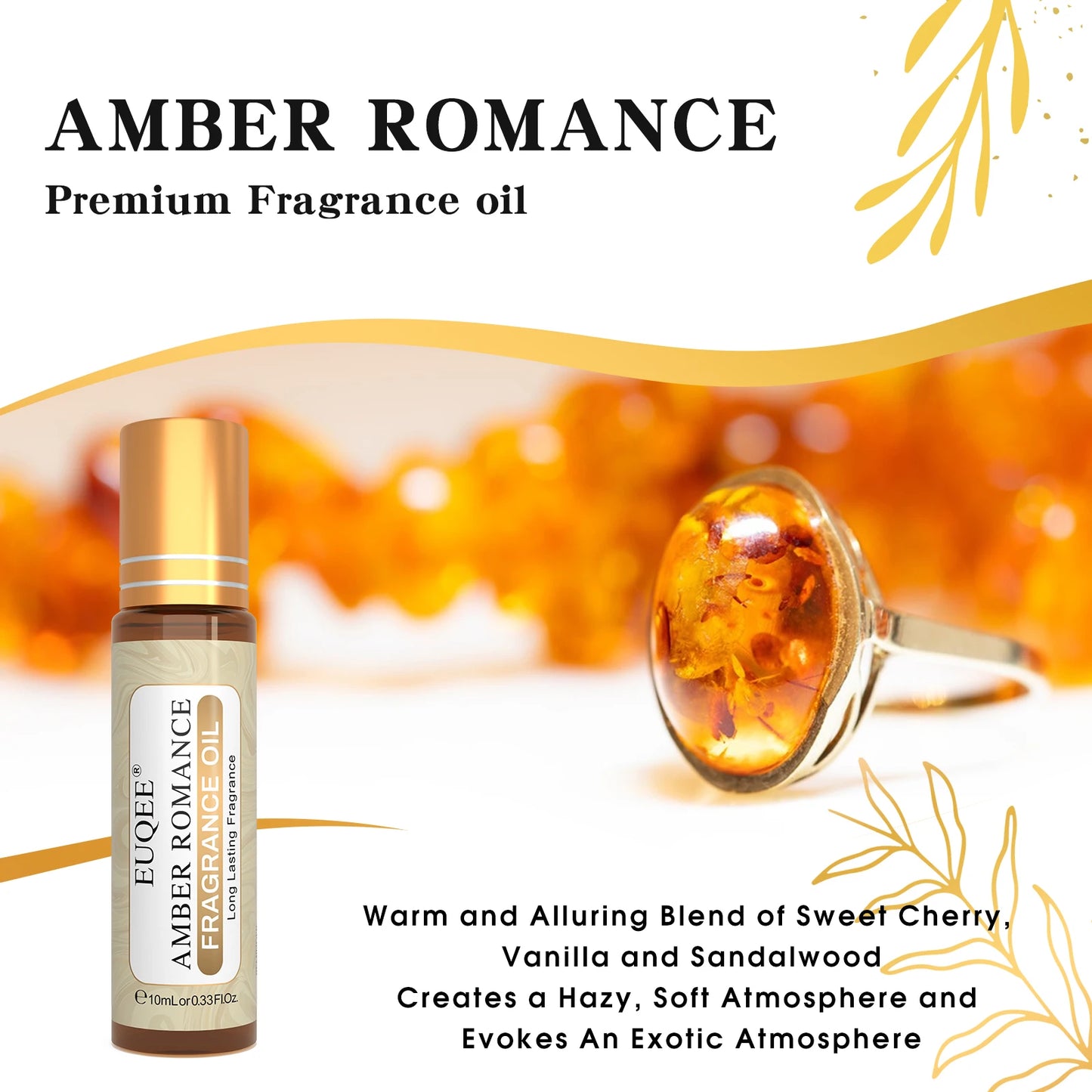 EUQEE 10ml Premium Men's Fragrance Oil For Car Diffuser Aromatherapy Vanilla Musk Leather Amber Romance Aroma Essential Oils