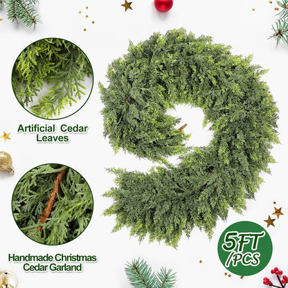 6ft Christmas Cedar Garland Artificial Green Cedar Garland Faux Cedar Pine Garland for Home Fireplace Indoor Outdoor Party Decor