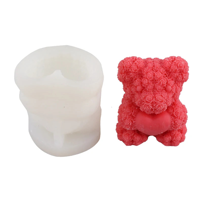 Rose Bear Aromatherapy Candle Mold DIY Valentine's Day Handmade Soap Expanded Fragrance Stone with Hand Gift Chocolate