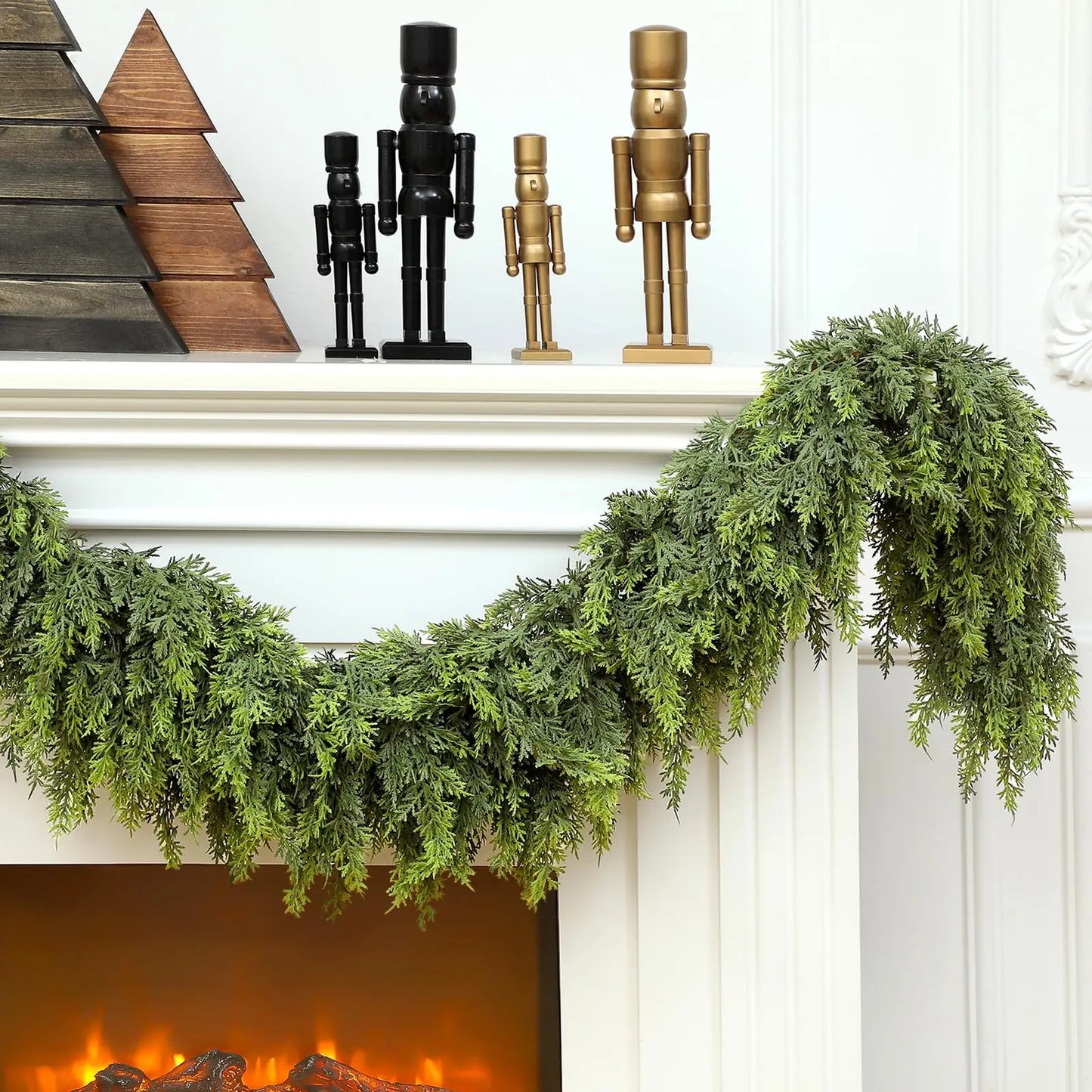 6ft Christmas Cedar Garland Artificial Green Cedar Garland Faux Cedar Pine Garland for Home Fireplace Indoor Outdoor Party Decor