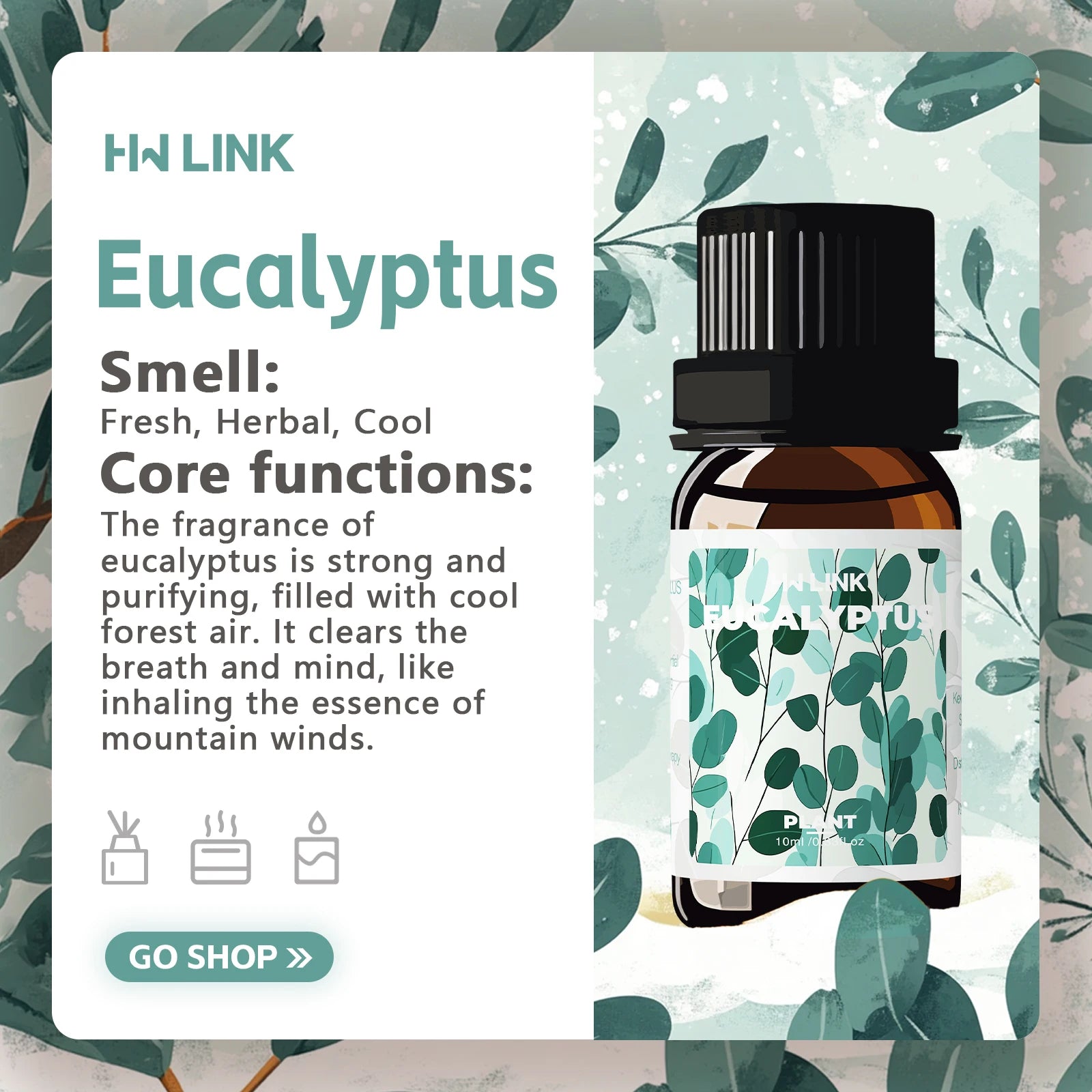 Eucalyptus Essential Oil – 10ml for Diffuser, Skin & Hair Care