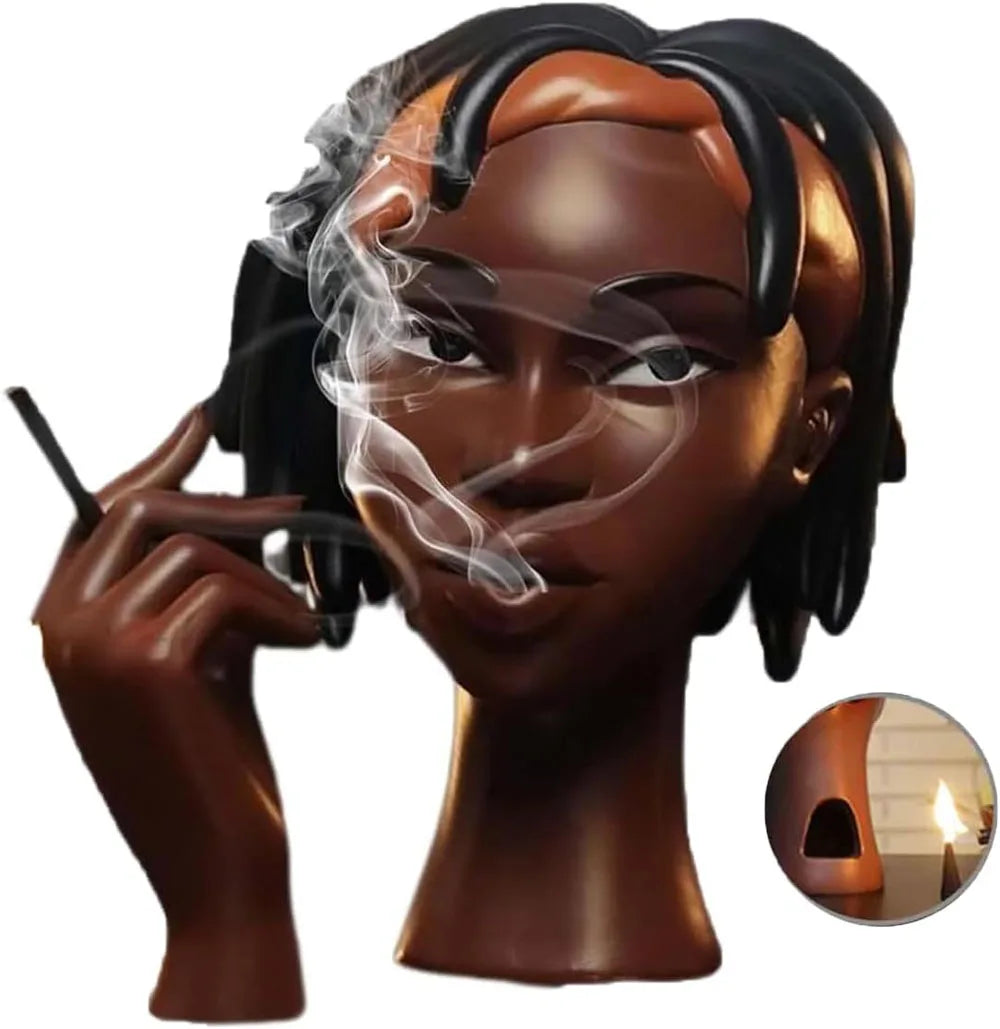 Black Woman Head Incense Female Head Airflow Incense Burner Decorative Art Airflow Incense Stand Statue For Aromatherapy