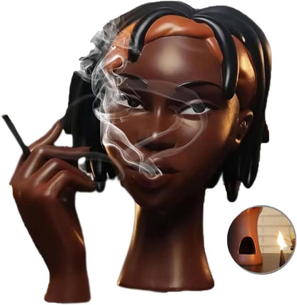 Black Woman Head Incense Female Head Airflow Incense Burner Decorative Art Airflow Incense Stand Statue For Aromatherapy