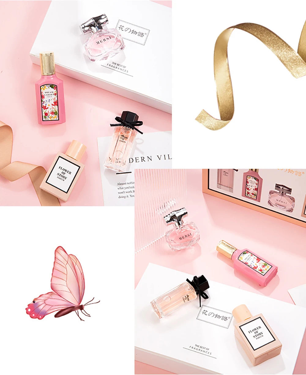 Feminine Charm Perfume Women Gift Box Four Piece Set Plant Floral Scent Pheromone Lasting Fragrance
