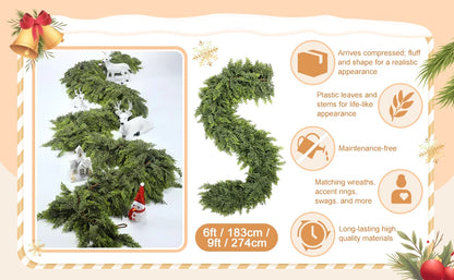6ft Christmas Cedar Garland Artificial Green Cedar Garland Faux Cedar Pine Garland for Home Fireplace Indoor Outdoor Party Decor