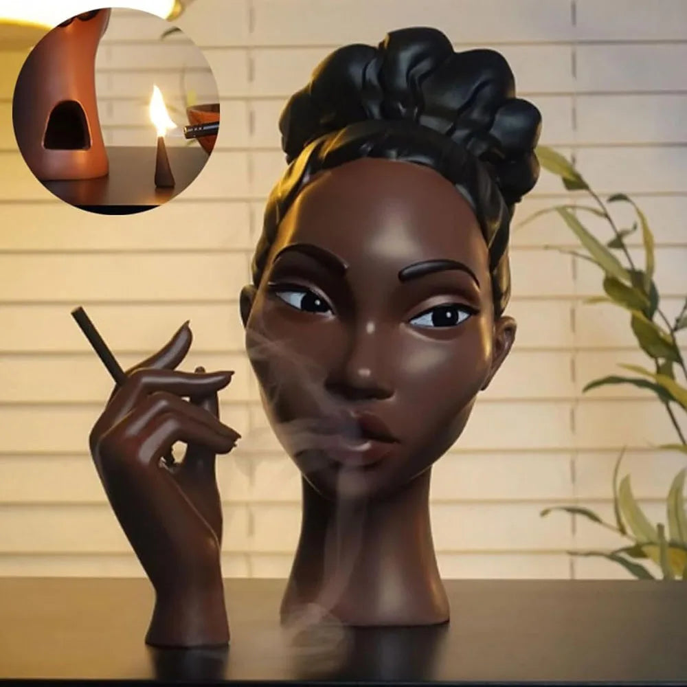 Black Woman Head Incense Female Head Airflow Incense Burner Decorative Art Airflow Incense Stand Statue For Aromatherapy