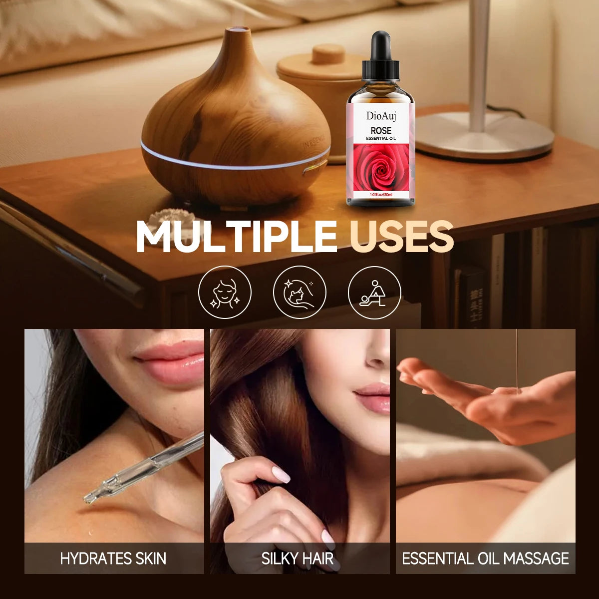 Essential Oil with Dropper ROSE Face Body Skin Care  Aromatherapy Oil for Humidifier Aromatherapy Candle