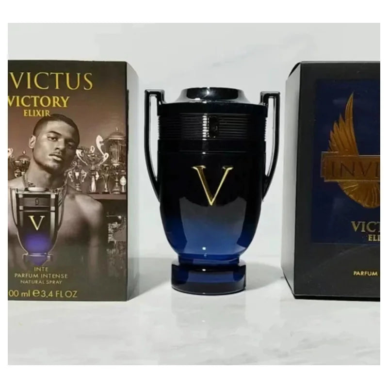 VICTUS Victory Elixir perfume bottle and packaging on a white background