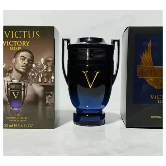 VICTUS Victory Elixir perfume bottle and packaging on a white background