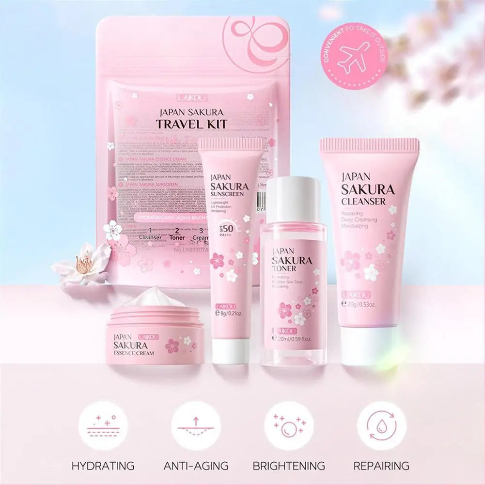 3/4Pcs/Set Sakura Skin Care With Cleanser Toner Eye Cream Facial Cream Sunscreen Beauty Products For Women Travel Skin Care Kit