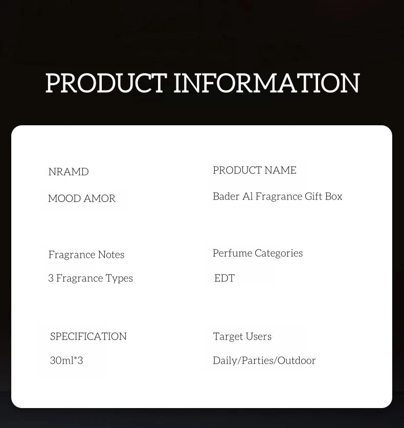 Dubai Unisex Perfume Set 3Pc Lasting Fragrance Woody Floral Men Women Eau De Parfums Pheromone Cologne Toilette Perfumes
