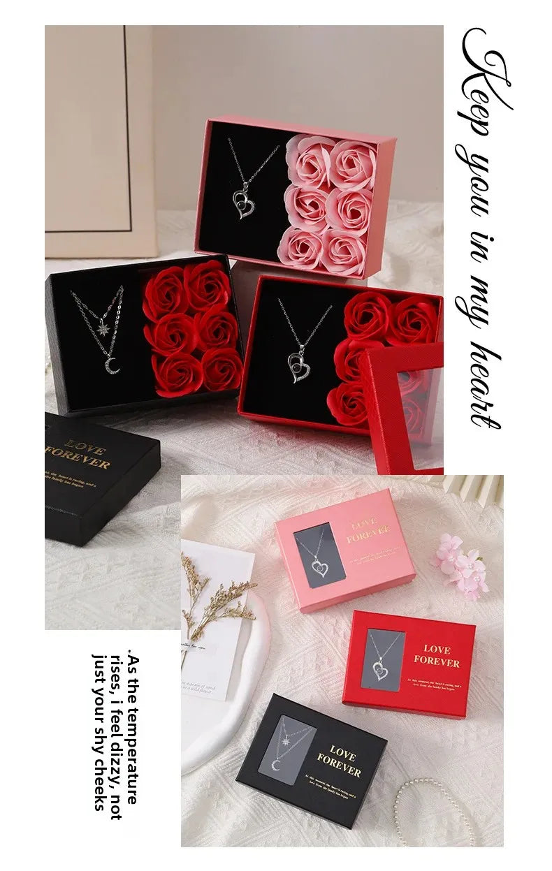 Valentine's Day Jewelry Gift Packaging Box 6 Rose Pendants Ring Bra...