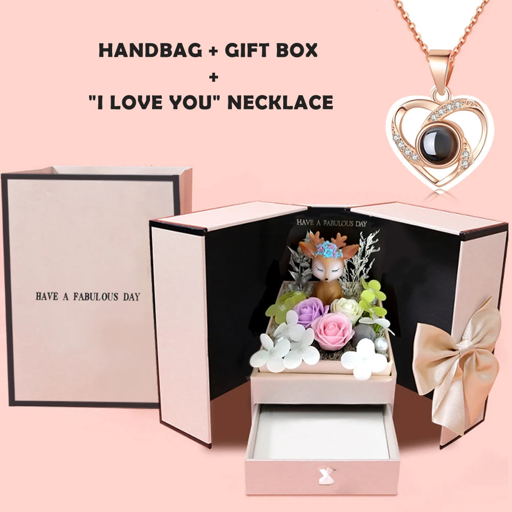 Rose Gift Box with Necklace Birthday Anniversary Christmas Valentin...