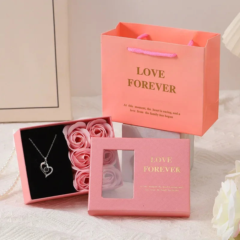Valentine's Day Jewelry Gift Packaging Box 6 Rose Pendants Ring Bra...