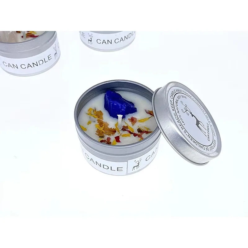 Scented Long Lasting Soy Candles Crystal Stone Dried Flower Fragrance Smokeless Fragrance Candle for Home Decorstion Candle Jar