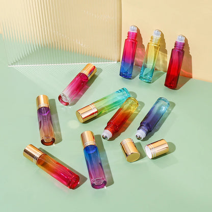 10pcs 10ml Gradient Color Refillable Glass Essential Oil Roller Bot...