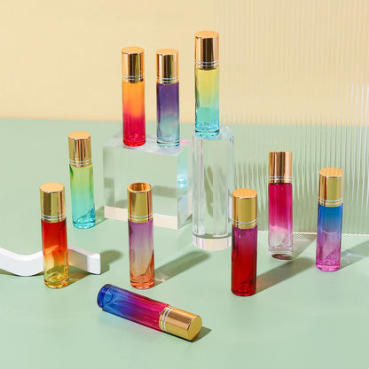 10pcs 10ml Gradient Color Refillable Glass Essential Oil Roller Bot...