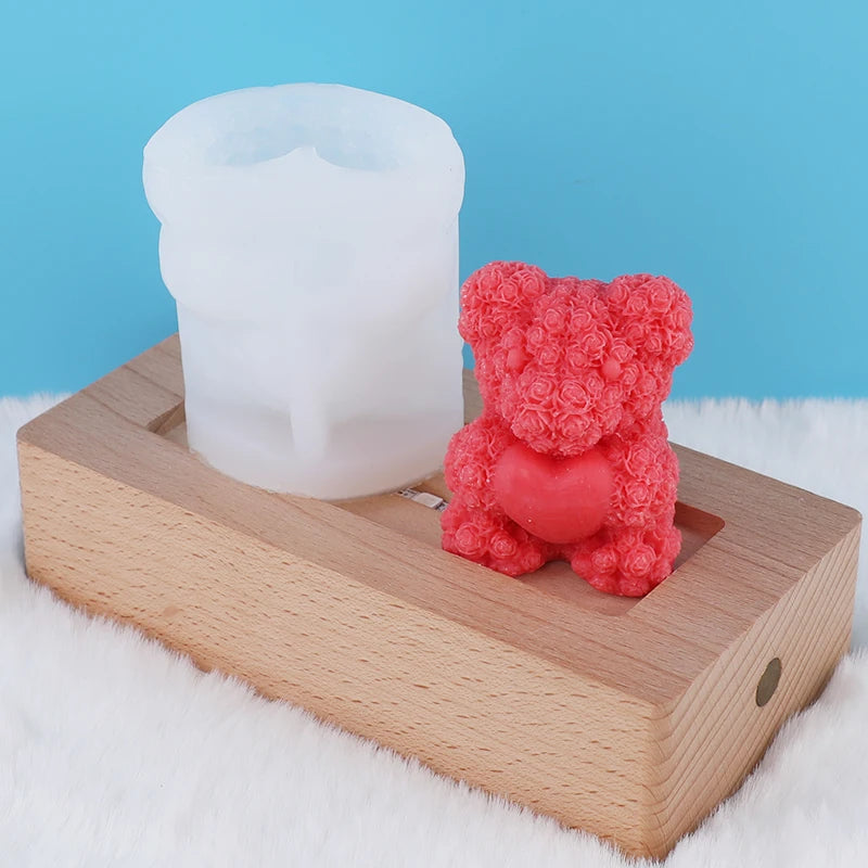 Rose Bear Aromatherapy Candle Mold DIY Valentine's Day Handmade Soap Expanded Fragrance Stone with Hand Gift Chocolate