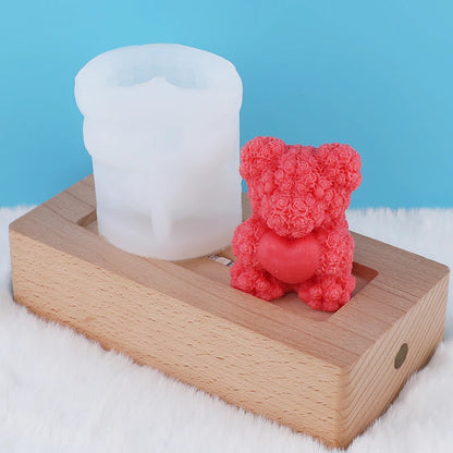 Rose Bear Aromatherapy Candle Mold DIY Valentine's Day Handmade Soap Expanded Fragrance Stone with Hand Gift Chocolate