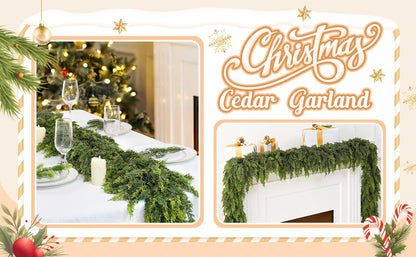6ft Christmas Cedar Garland Artificial Green Cedar Garland Faux Cedar Pine Garland for Home Fireplace Indoor Outdoor Party Decor
