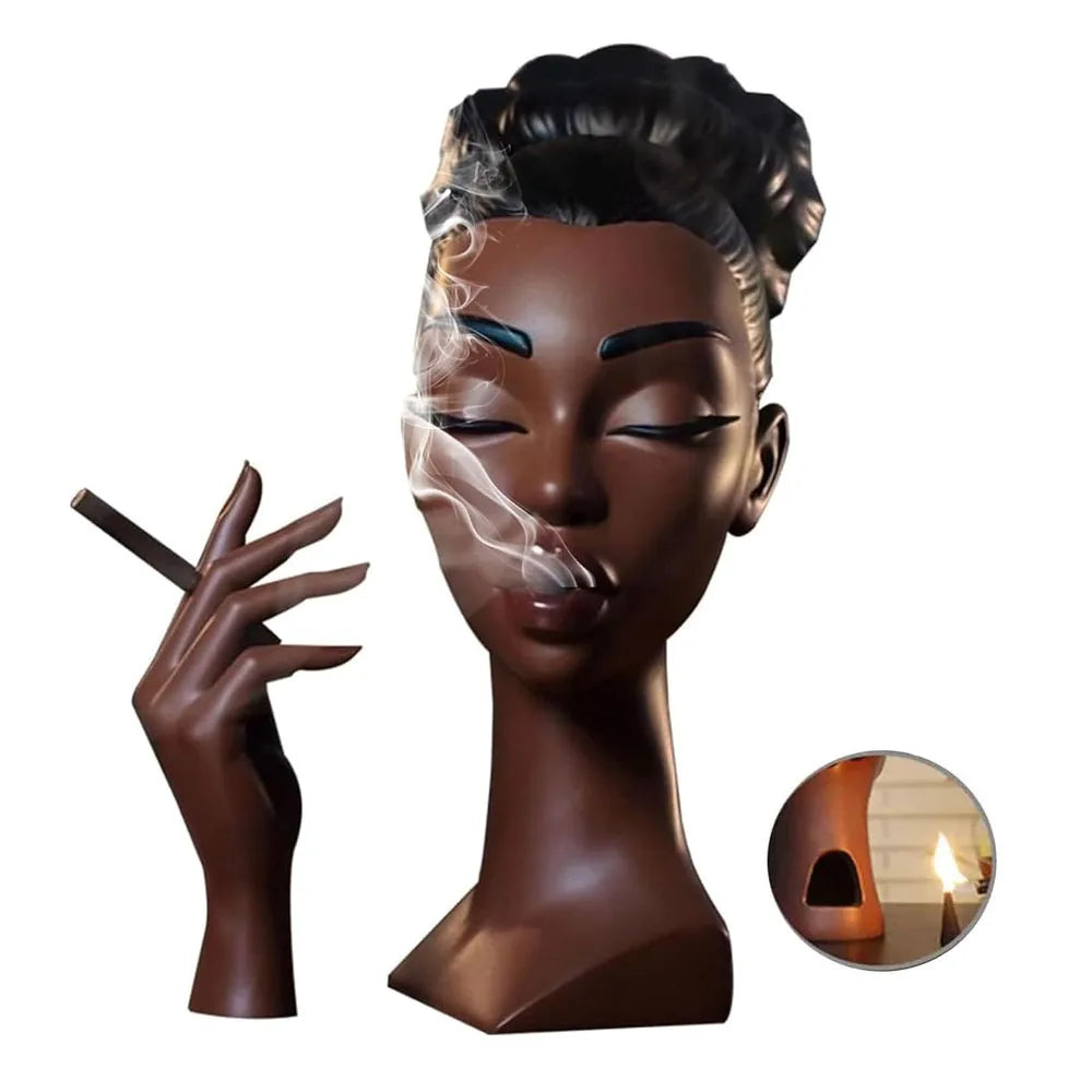 Black Woman Head Incense Female Head Airflow Incense Burner Decorative Art Airflow Incense Stand Statue For Aromatherapy